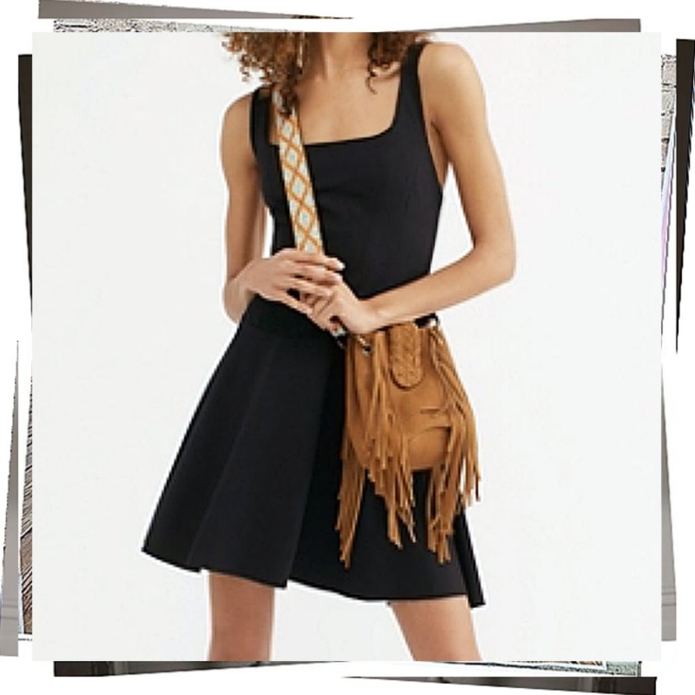 Black Drop Waist Fit & Flare Skater Dress w/ Square Neckline (4) by Free People